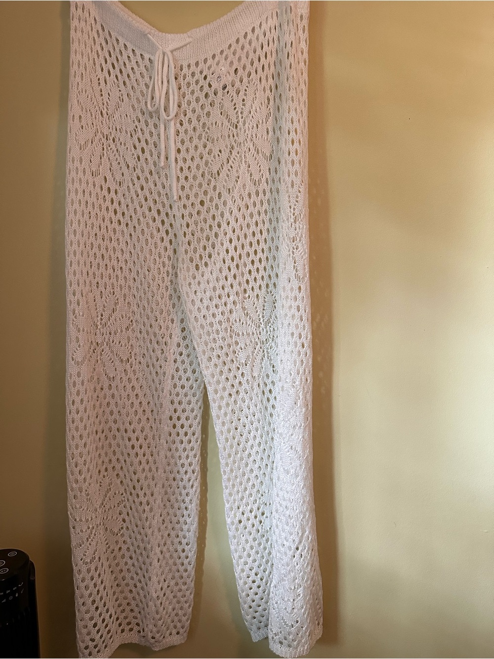 White Crochet Knit Wide-Leg Beach Pants